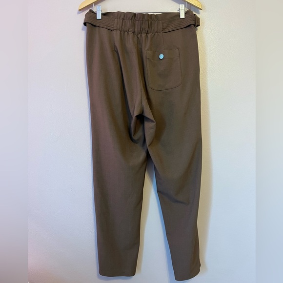 Athleta Skyline Plaid Pant II Brown Sz 6 Office Career Paperbag Belted Neutral - Picture 8 of 13